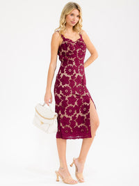 WOMEN'S SLEEVELESS FRONT SLIT CROCHET MIDI DRESS
