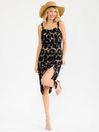 WOMEN'S SLEEVELESS FRONT SLIT CROCHET MIDI DRESS