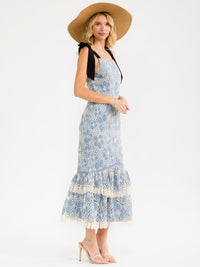 WOMEN'S SLEEVELES BODYCON CROCHET RUFFLE BOTTOM HEM MAXI DRESS