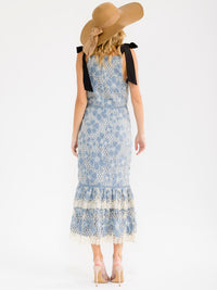 WOMEN'S SLEEVELES BODYCON CROCHET RUFFLE BOTTOM HEM MAXI DRESS