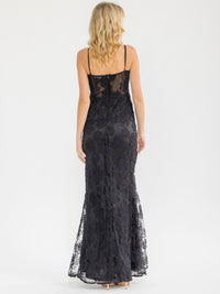 WOMEN'S SLEEVELESS V-NECK FLORAL MESH CONTRAST BODYCON MAXI DRESS