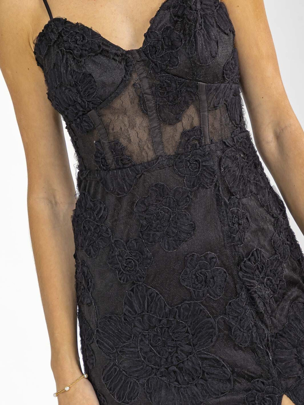 WOMEN'S SLEEVELESS V-NECK FLORAL MESH CONTRAST BODYCON MAXI DRESS