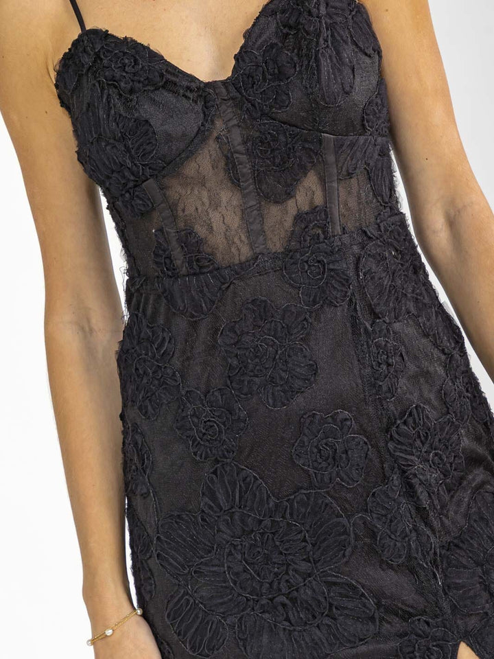 WOMEN'S SLEEVELESS V-NECK FLORAL MESH CONTRAST BODYCON MAXI DRESS