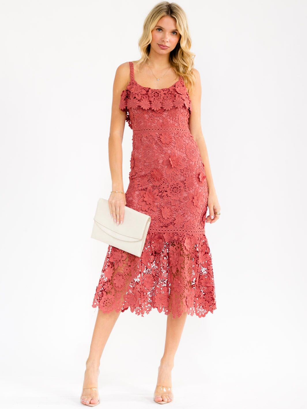 WOMEN'S SLEEVELESS BODYCON CROCHET MIDI DRESS