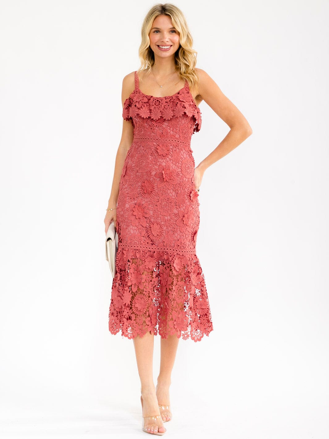 WOMEN'S SLEEVELESS BODYCON CROCHET MIDI DRESS
