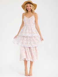 WOMEN'S SLEEVELESS V-NECK OPEN BACK CROCHET FLORAL MAXI DRESS