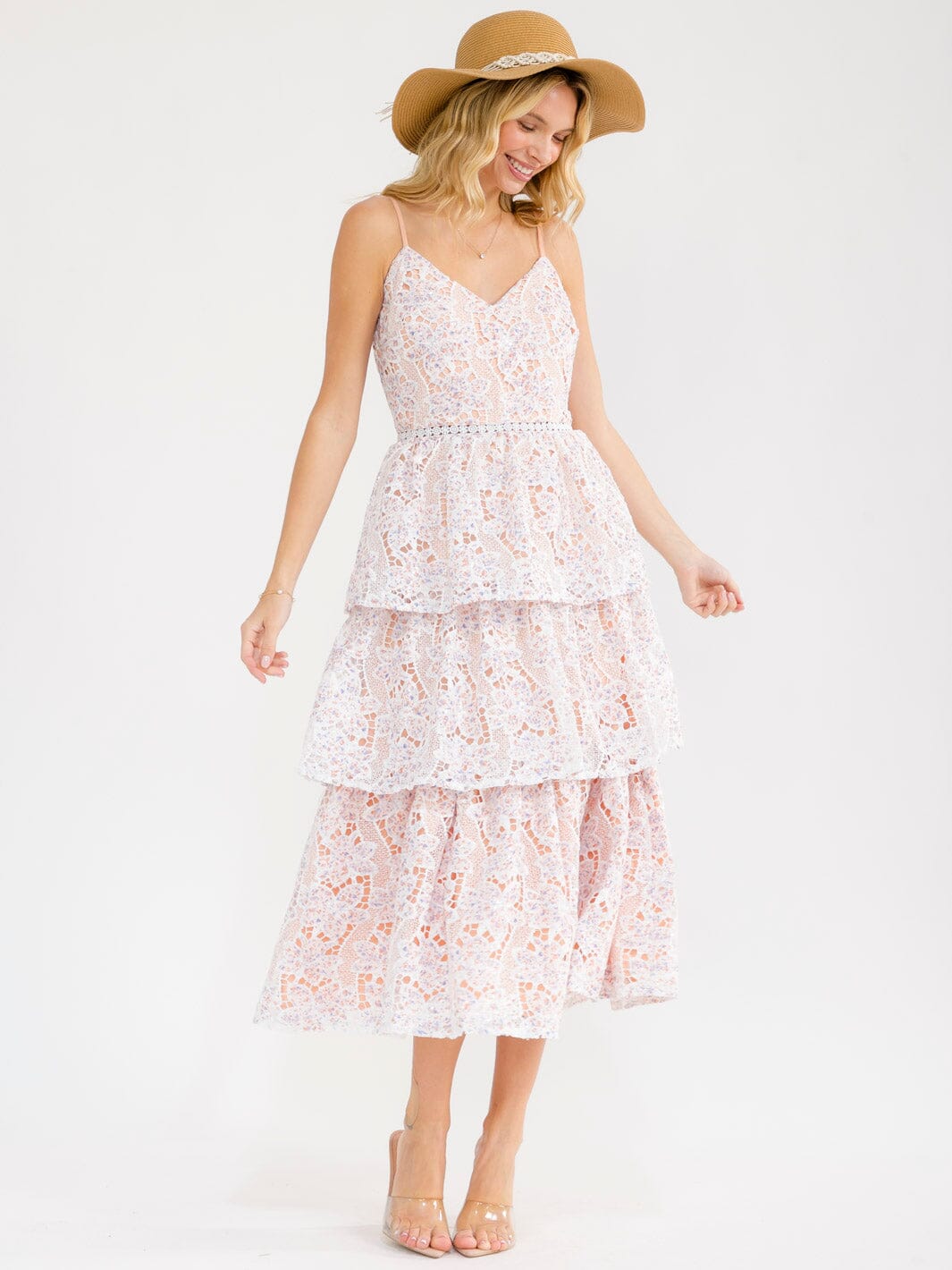 WOMEN'S SLEEVELESS V-NECK OPEN BACK CROCHET FLORAL MAXI DRESS