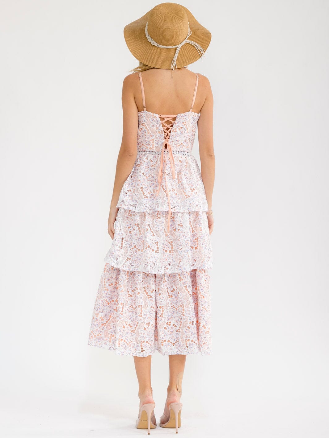 WOMEN'S SLEEVELESS V-NECK OPEN BACK CROCHET FLORAL MAXI DRESS