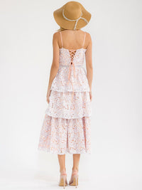 WOMEN'S SLEEVELESS V-NECK OPEN BACK CROCHET FLORAL MAXI DRESS
