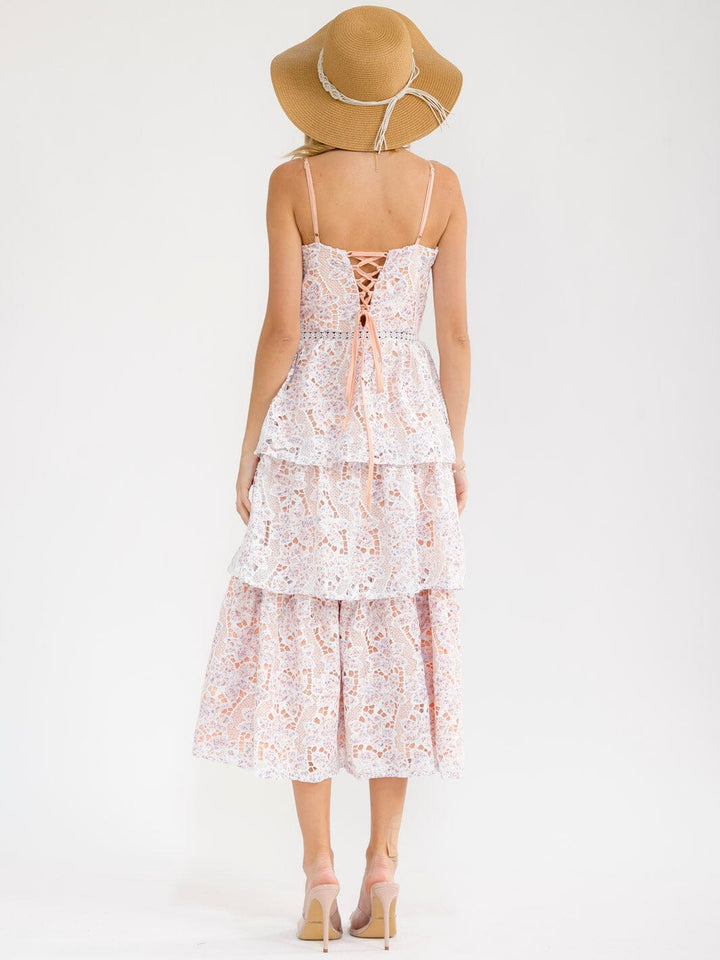 WOMEN'S SLEEVELESS V-NECK OPEN BACK CROCHET FLORAL MAXI DRESS