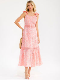 WOMEN'S SLEEVELESS FRONT POCKETS EMBROIDERY TIERED MAXI DRESS