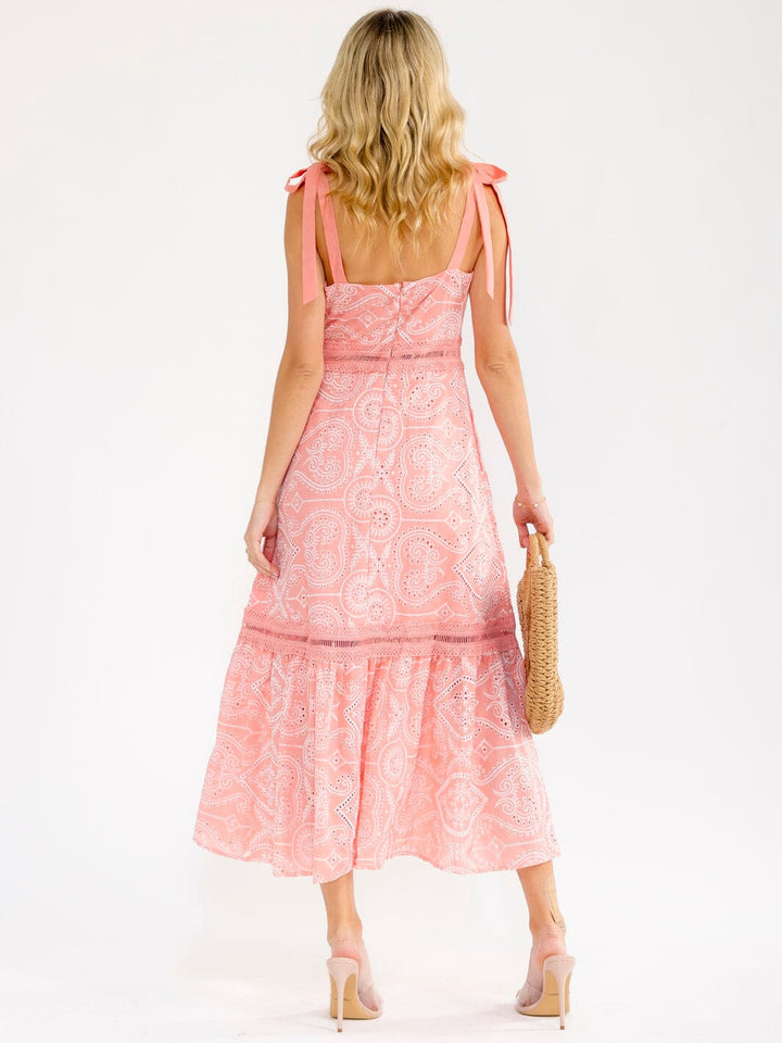 WOMEN'S SLEEVELESS FRONT POCKETS EMBROIDERY TIERED MAXI DRESS