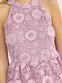 WOMEN'S SLEEVELESS HALTER NECK BODYCON CROCHET MINI DRESS
