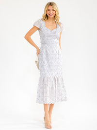WOMEN'S SHORT SLEEVE RUFFLE FLORAL EMBROIDERY MAXI DRESS