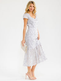 WOMEN'S SHORT SLEEVE RUFFLE FLORAL EMBROIDERY MAXI DRESS