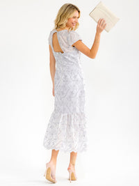 WOMEN'S SHORT SLEEVE RUFFLE FLORAL EMBROIDERY MAXI DRESS