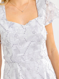WOMEN'S SHORT SLEEVE RUFFLE FLORAL EMBROIDERY MAXI DRESS