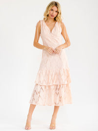 WOMEN'S SLEEVELESS V-NECK TIERED CROCHET MAXI DRESS