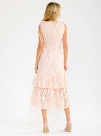 WOMEN'S SLEEVELESS V-NECK TIERED CROCHET MAXI DRESS