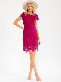 WOMEN'S SHORT SLEEVE BODYCON CROCHET MINI DRESS