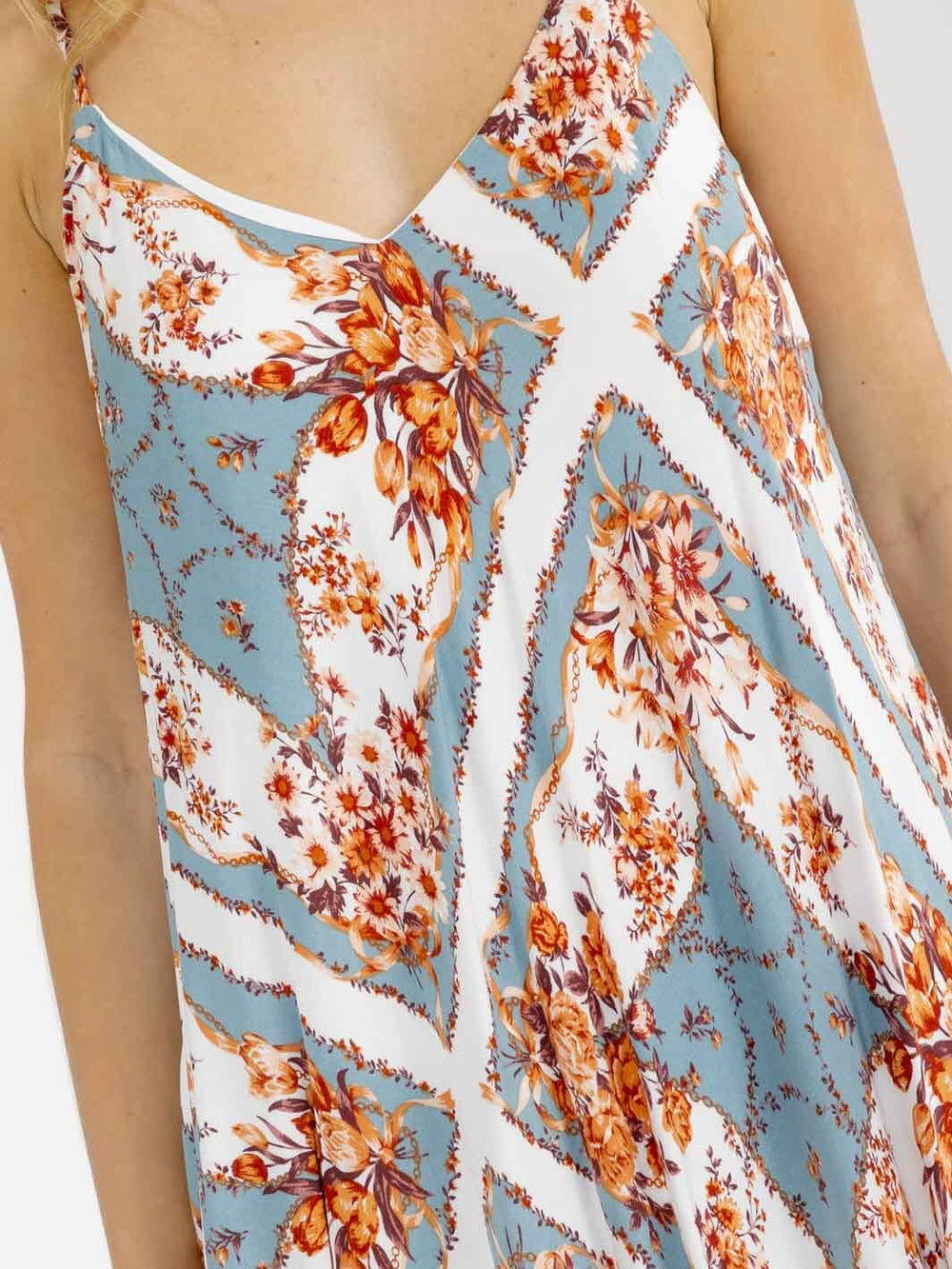 WOMEN'S SLEEVELESS V-NECK FLORAL MIDI DRESS