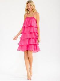 WOMEN'S SLEEVELESS SQUARE NECK TUNIC RUFFLE TIERED MINI DRESS