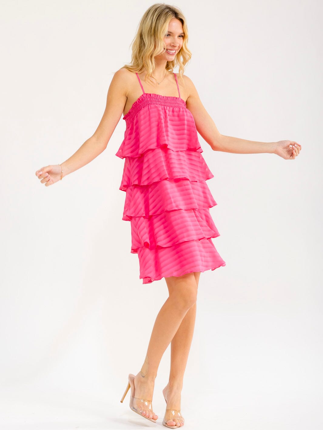WOMEN'S SLEEVELESS SQUARE NECK TUNIC RUFFLE TIERED MINI DRESS