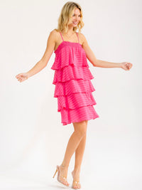 WOMEN'S SLEEVELESS SQUARE NECK TUNIC RUFFLE TIERED MINI DRESS