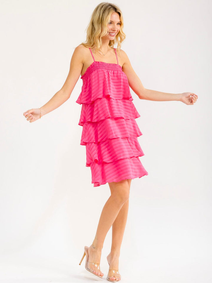 WOMEN'S SLEEVELESS SQUARE NECK TUNIC RUFFLE TIERED MINI DRESS