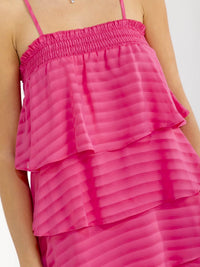 WOMEN'S SLEEVELESS SQUARE NECK TUNIC RUFFLE TIERED MINI DRESS