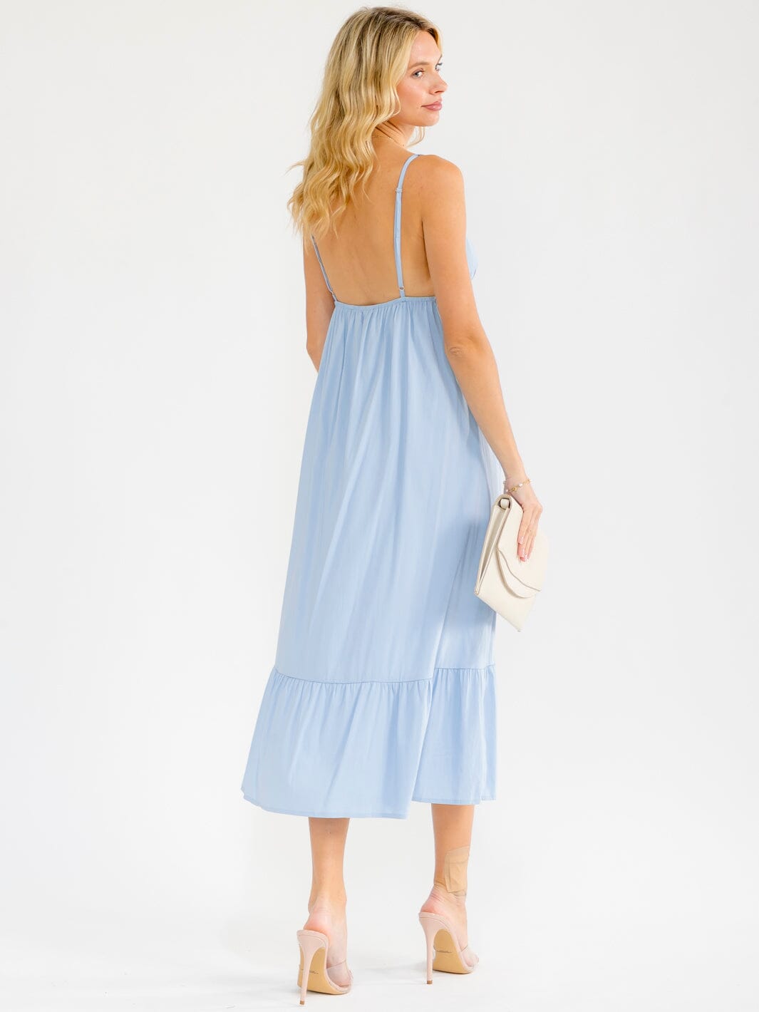 WOMEN'S SLEEVELESS V-NECK OPEN BACK LACE DETAILED MAXI DRESS