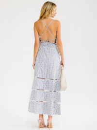WOMEN'S SLEEVELESS OPEN BACK FLORAL EMBROIDERY MAXI DRESS