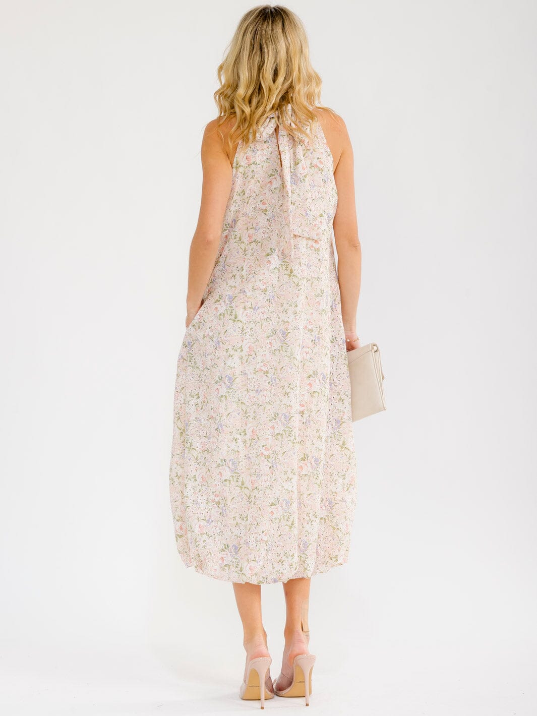 WOMEN'S SLEEVELESS FRONT POCKETS FLORAL EMBROIDERY MAXI DRESS