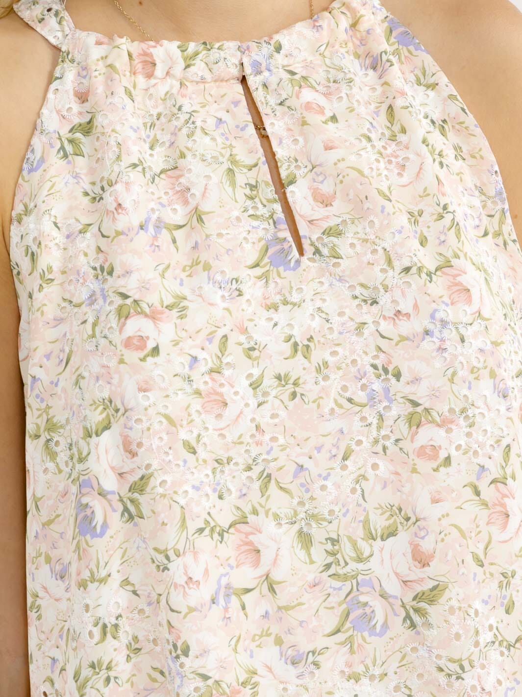 WOMEN'S SLEEVELESS FRONT POCKETS FLORAL EMBROIDERY MAXI DRESS