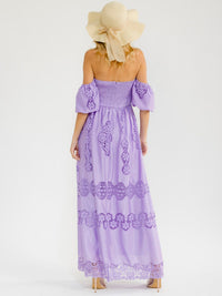 WOMEN'S OFF SHOULDER SMOCK CROCHET MAXI DRESS