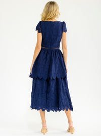 WOMEN'S SHORT RUFFLE SLEEVE CROCHET FLORAL TIERED MAXI DRESS