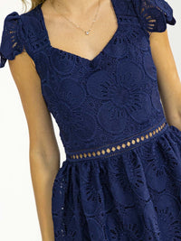 WOMEN'S SHORT RUFFLE SLEEVE CROCHET FLORAL TIERED MAXI DRESS