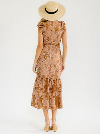 WOMEN'S RUFFLE SLEEVE CROCHET FLORAL BODYCON MAXI DRESS