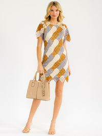 WOMEN'S SHORT SLEEVE BODYCON CROCHET COLORBLOCK MINI DRESS
