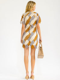 WOMEN'S SHORT SLEEVE BODYCON CROCHET COLORBLOCK MINI DRESS