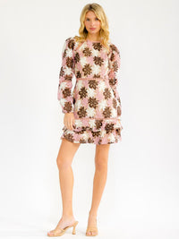 WOMEN'S LONG SLEEVE BODYCON FLORAL CROCHET MINI DRESS