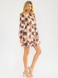 WOMEN'S LONG SLEEVE BODYCON FLORAL CROCHET MINI DRESS
