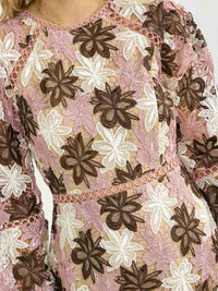 WOMEN'S LONG SLEEVE BODYCON FLORAL CROCHET MINI DRESS