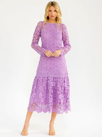 WOMEN'S LONG SLEEVE RUFFLE BOTTOM HEM CROCHET MAXI DRESS