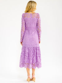 WOMEN'S LONG SLEEVE RUFFLE BOTTOM HEM CROCHET MAXI DRESS