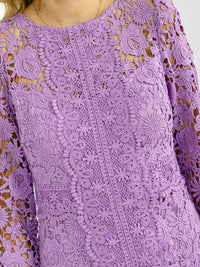 WOMEN'S LONG SLEEVE RUFFLE BOTTOM HEM CROCHET MAXI DRESS
