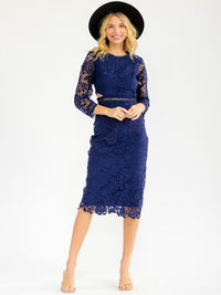 WOMEN'S LONG SLEEVE SIDE CUT OUT BODYCON CROCHET MIDI DRESS