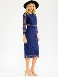 WOMEN'S LONG SLEEVE SIDE CUT OUT BODYCON CROCHET MIDI DRESS