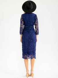 WOMEN'S LONG SLEEVE SIDE CUT OUT BODYCON CROCHET MIDI DRESS