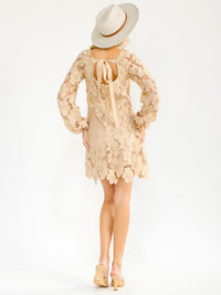 WOMEN'S LONG SLEEVE SQUARE NECK FLORAL CROCHET MINI DRESS